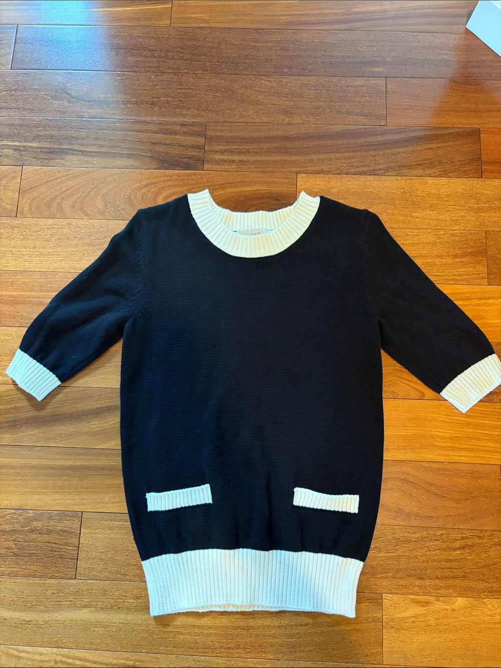 LOFT Black Sweater with Cream Trim